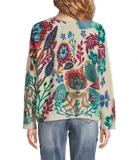 Tru Luxe Jeans Botanical Print Eyelash Funnel Neck Long Sleeve Sweater