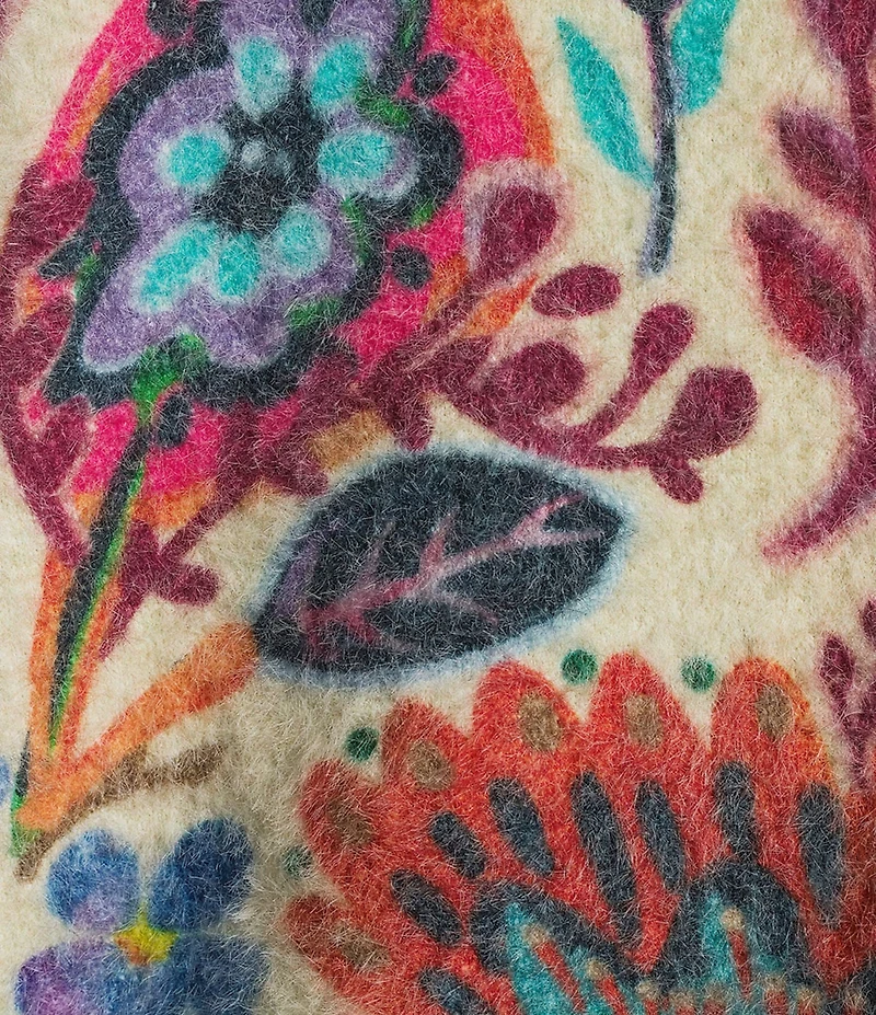 Tru Luxe Jeans Botanical Print Eyelash Funnel Neck Long Sleeve Sweater