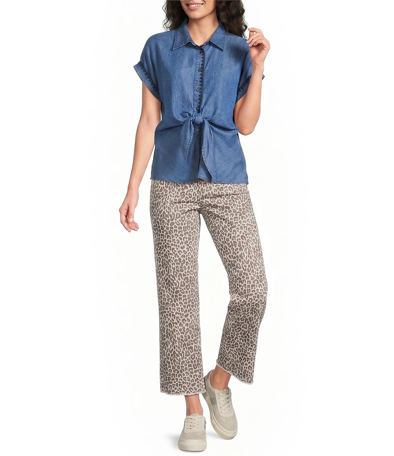 Tru Luxe Jeans Canvas Leopard Print Wide Leg Crop Jeans