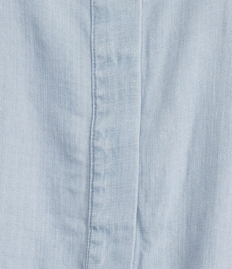 Tru Luxe Jeans Chambray Stand Collar Short Sleeve Hidden Button Front Top