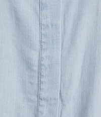 Tru Luxe Jeans Chambray Stand Collar Short Sleeve Hidden Button Front Top