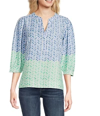 Tru Luxe Jeans Chevron Linen Blend 3/4 Sleeve Popover