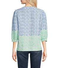 Tru Luxe Jeans Chevron Linen Blend 3/4 Sleeve Popover