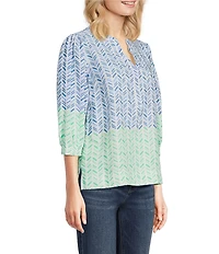 Tru Luxe Jeans Chevron Linen Blend 3/4 Sleeve Popover