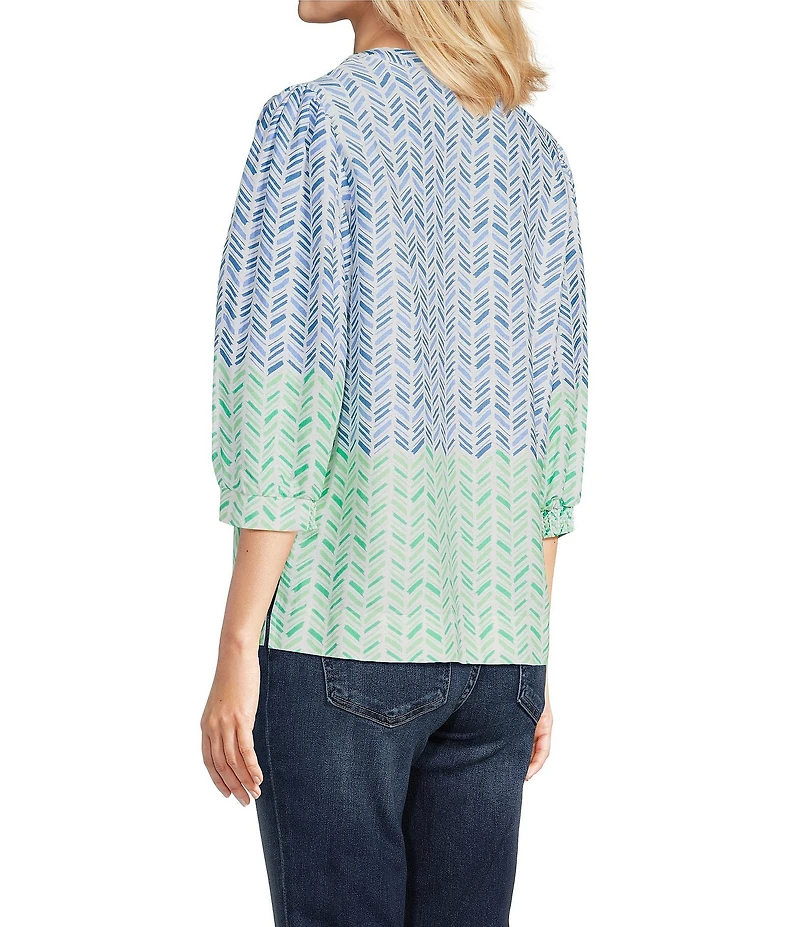 Tru Luxe Jeans Chevron Linen Blend 3/4 Sleeve Popover