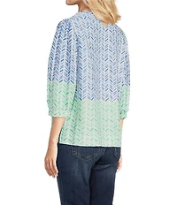 Tru Luxe Jeans Chevron Linen Blend 3/4 Sleeve Popover