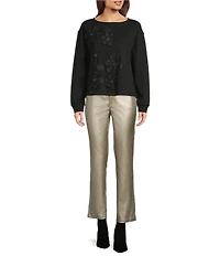 Tru Luxe Jeans Coated Metallic Twill Straight Leg Ankle Pants