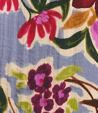 Tru Luxe Jeans Crinkle Fresh Floral Bateau Neck Short Shirred Sleeve Top