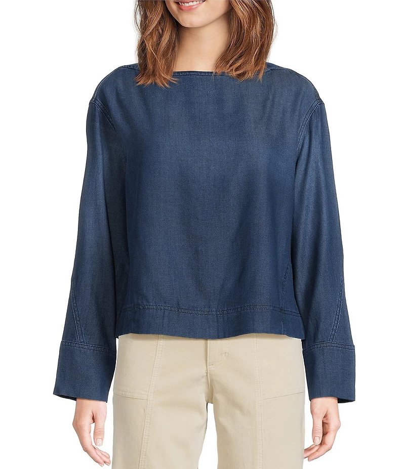 Tru Luxe Jeans Denim Boatneck Long Sleeve Pullover