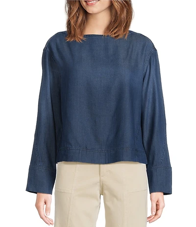 Tru Luxe Jeans Denim Boatneck Long Sleeve Pullover