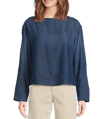Tru Luxe Jeans Denim Boatneck Long Sleeve Pullover