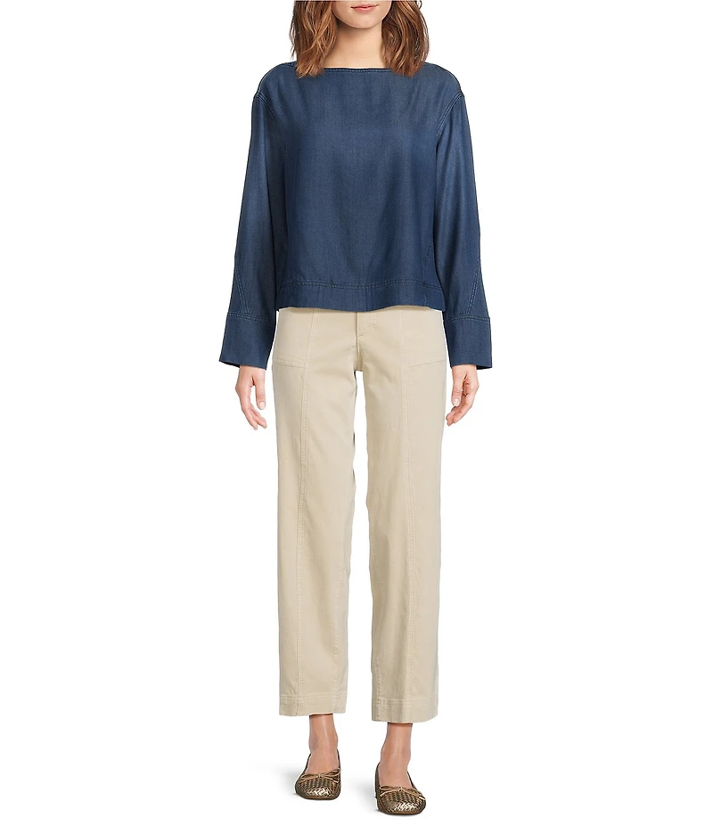 Tru Luxe Jeans Denim Boatneck Long Sleeve Pullover