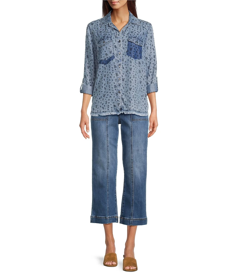 Tru Luxe Jeans Denim Front Seam Wide Leg Crop Jeans