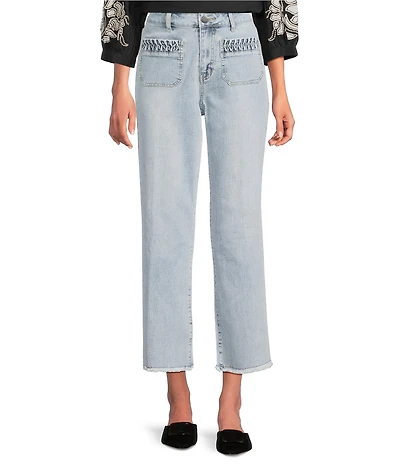 Tru Luxe Jeans Denim Patch Pocket Wide Leg Crop Jeans