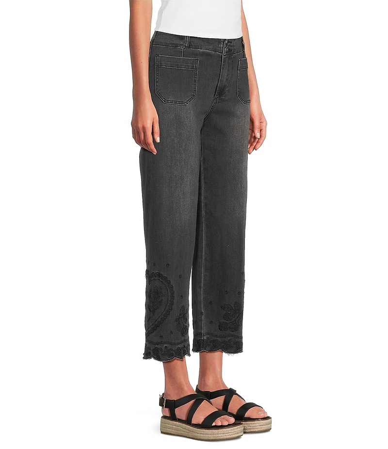 Tru Luxe Jeans Embroidered Scallop Hem Wide Leg Crop Jeans