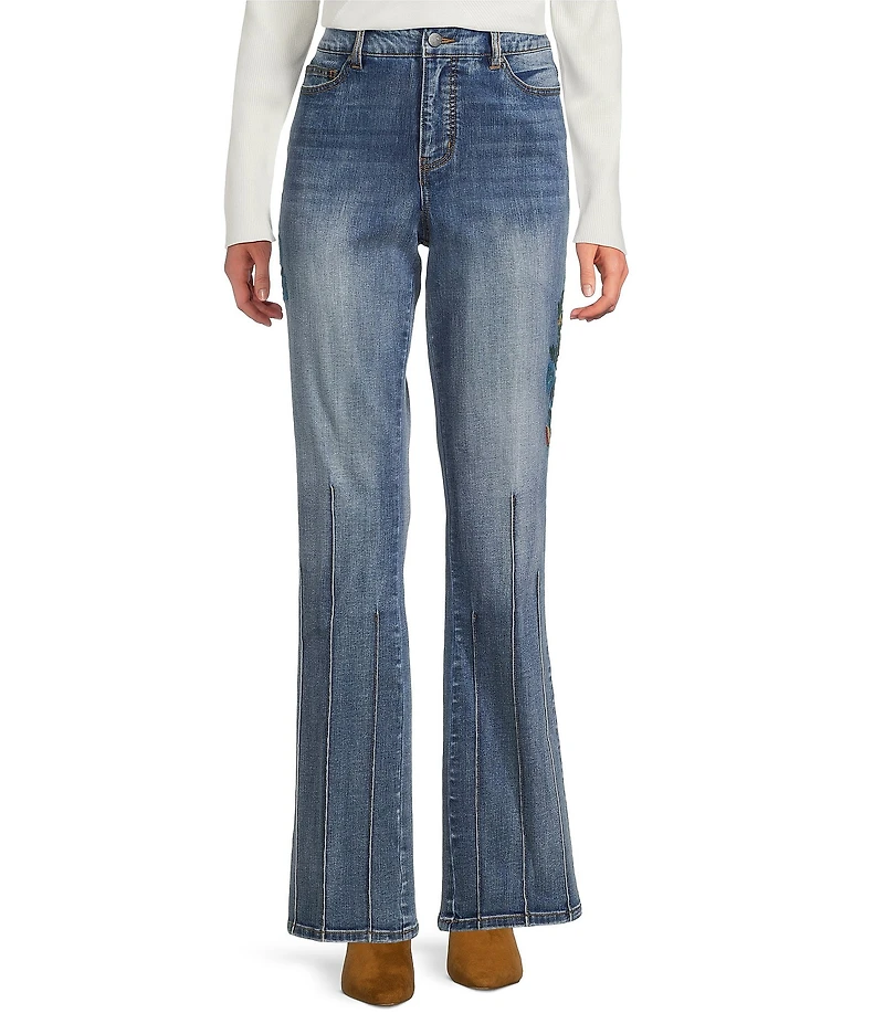 Tru Luxe Jeans Floral Embroidered Pintucked Bootcut Jeans