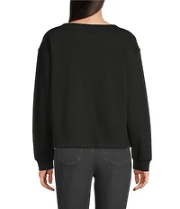 Tru Luxe Jeans French Terry Beaded 3D Flower Applique Crew Neck Long Sleeve Top