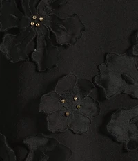 Tru Luxe Jeans French Terry Beaded 3D Flower Applique Crew Neck Long Sleeve Top