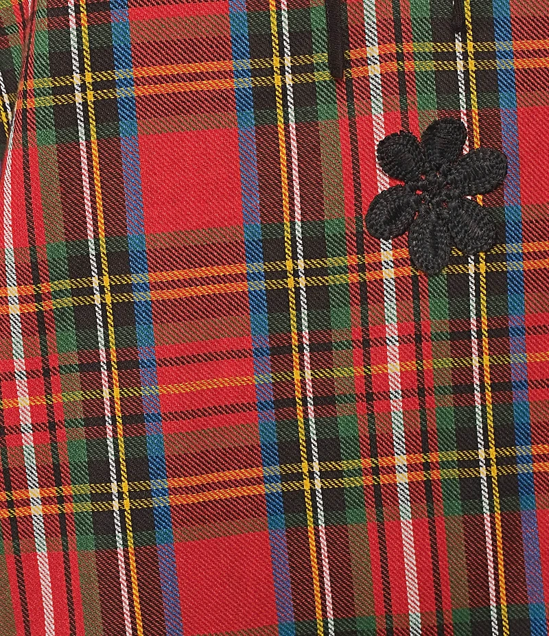 Tru Luxe Jeans Holiday Plaid 3-D Flower Applique Tie Neck Bracelet Sleeve Top