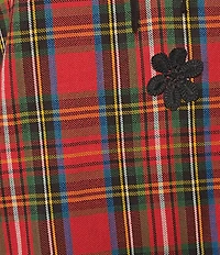 Tru Luxe Jeans Holiday Plaid 3-D Flower Applique Tie Neck Bracelet Sleeve Top