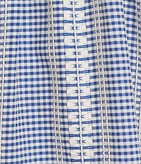 Tru Luxe Jeans Jacquard Geometric Stripe Split V-Ruffle Neck Elbow Length Balloon Sleeve Top