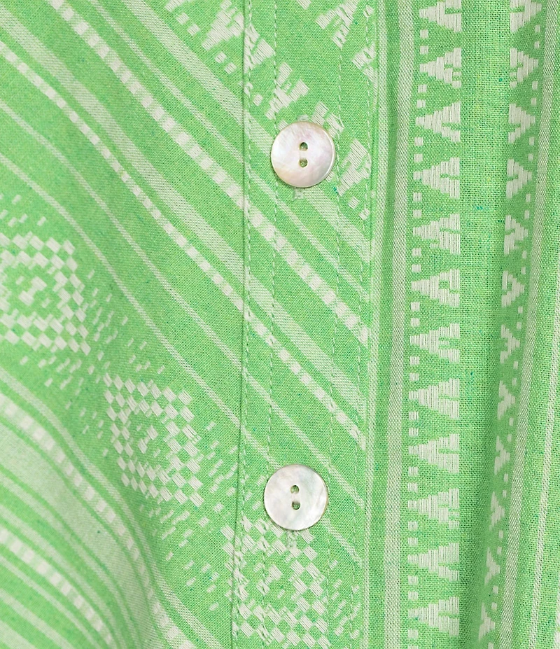 Tru Luxe Jeans Jacquard Tonal Floral Striped Point Collar 3/4 Puff Sleeve Button Front Shirt
