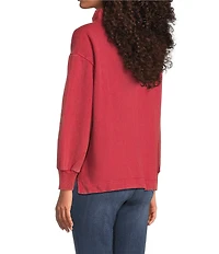 Tru Luxe Jeans Knit Bow Applique Mock Neck Long Sleeve Top