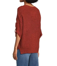 Tru Luxe Jeans Knit Round Neck Elbow Roll Sleeve Top