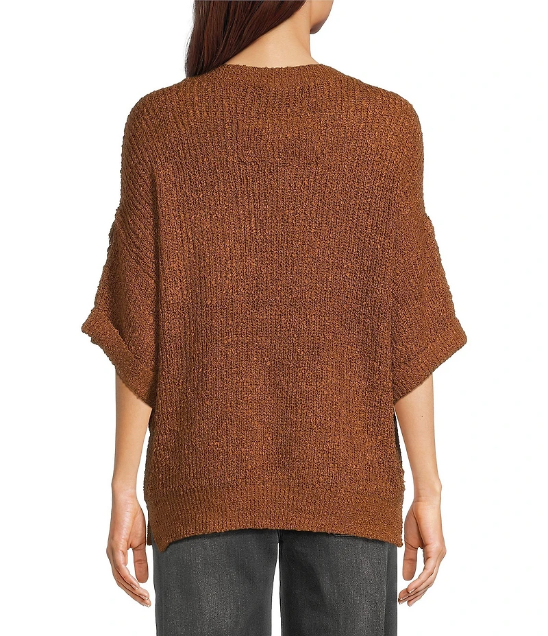 Tru Luxe Jeans Knit Round Neck Elbow Roll Sleeve Top