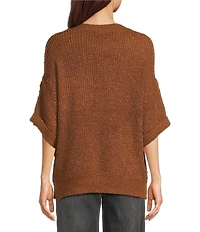 Tru Luxe Jeans Knit Round Neck Elbow Roll Sleeve Top