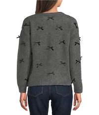 Tru Luxe Jeans Knit Round Neck Long Sleeve Button Front Bow Cardigan