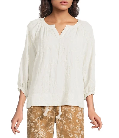 Tru Luxe Jeans Laundered Rayon Split Round Neck 3/4 Sleeve Top