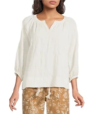 Tru Luxe Jeans Laundered Rayon Split Round Neck 3/4 Sleeve Top