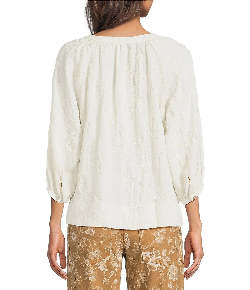 Tru Luxe Jeans Laundered Rayon Split Round Neck 3/4 Sleeve Top