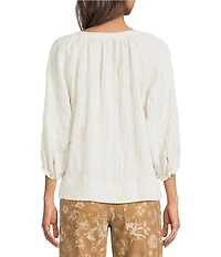 Tru Luxe Jeans Laundered Rayon Split Round Neck 3/4 Sleeve Top