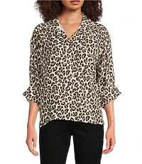 Tru Luxe Jeans Leopard Print 3/4 Sleeve Button Front Shirt
