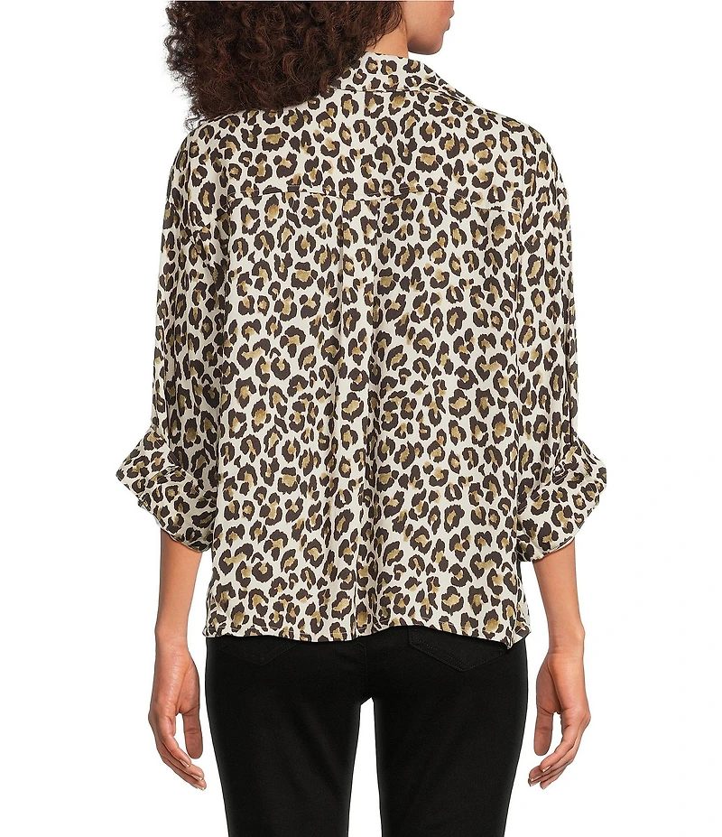 Tru Luxe Jeans Leopard Print 3/4 Sleeve Button Front Shirt