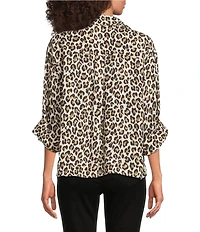 Tru Luxe Jeans Leopard Print 3/4 Sleeve Button Front Shirt
