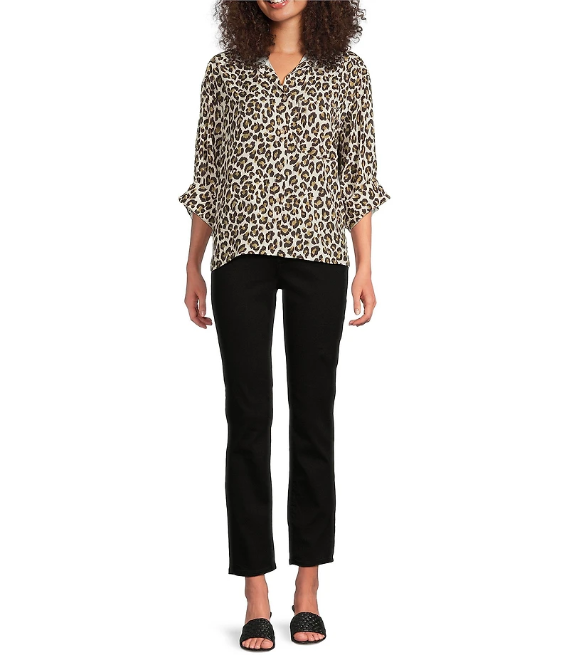 Tru Luxe Jeans Leopard Print 3/4 Sleeve Button Front Shirt
