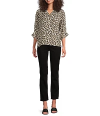 Tru Luxe Jeans Leopard Print 3/4 Sleeve Button Front Shirt