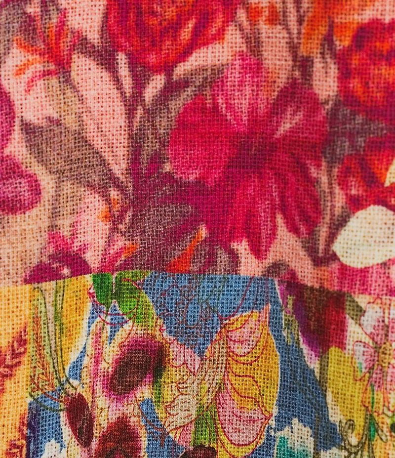 Tru Luxe Jeans Patchwork Floral Printed Mock Neck 3/4 Sleeve Top