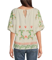 Tru Luxe Jeans Placed Floral Print Round Neck Short Sleeve Popover Top