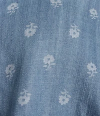 Tru Luxe Jeans Printed Chambray Point Collar Long Sleeve Twist Front Shirt