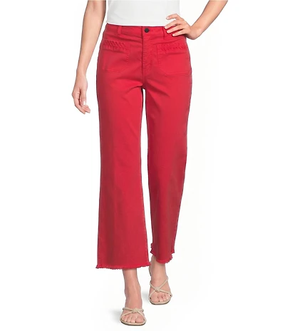 Tru Luxe Jeans Stretch Twill Wide Leg Fringe Hem Jeans