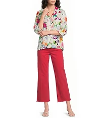 Tru Luxe Jeans Stretch Twill Wide Leg Fringe Hem Jeans