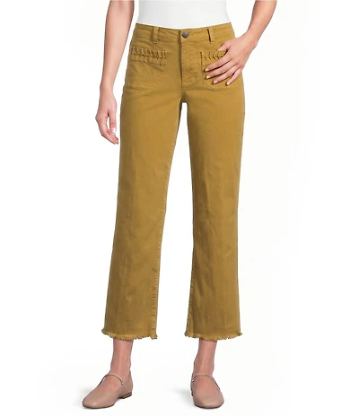 Tru Luxe Jeans Stretch Twill Wide Leg Fringe Hem Jeans