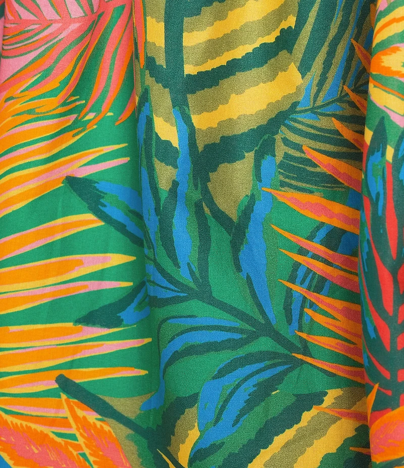 Tru Luxe Jeans Tropical Print Cotton Split Neck Elbow Sleeve Top