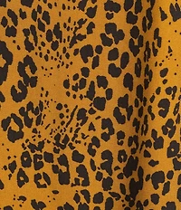 Tru Luxe Jeans Twill Animal Print Split Neck Short Sleeve Top