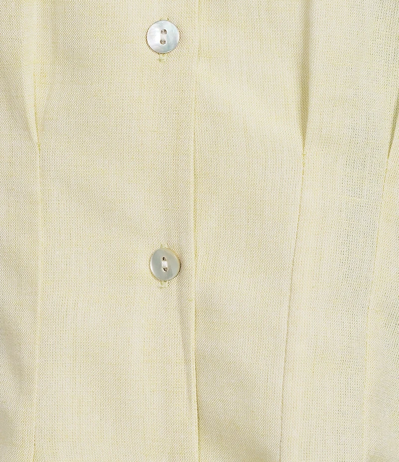 Tru Luxe Jeans Two Tone Linen Blend Notch Collar Cap Sleeve Button-Front Camp Shirt
