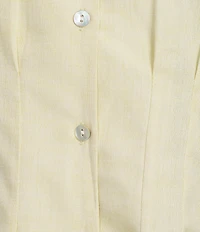 Tru Luxe Jeans Two Tone Linen Blend Notch Collar Cap Sleeve Button-Front Camp Shirt